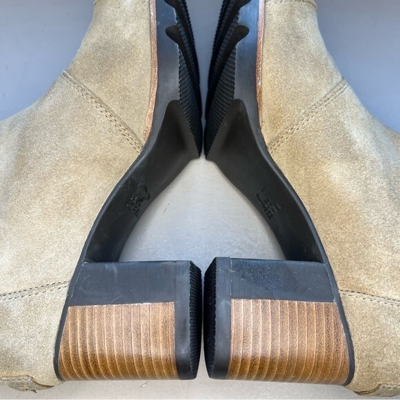 Sorel Addington Chelsea Tan Suede Pull On Boho Ankle Boot Stacked Heel Women 8.5 - Picture 5 of 13